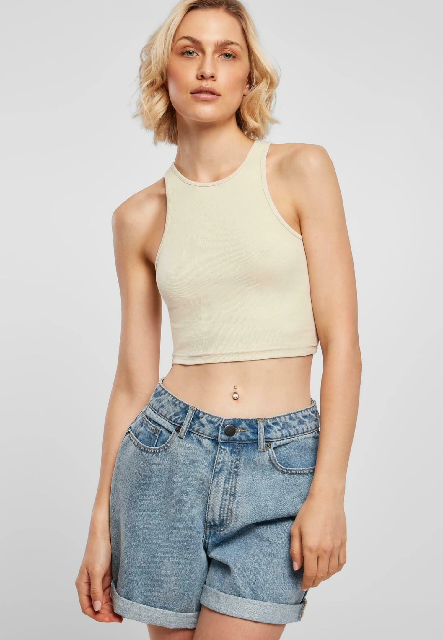 URBAN CLASSICS Ladies Cropped Rib Top - Top - Softseagrass 3 URBAN CLASSICS Ladies Cropped Rib Top - Top - Softseagrass