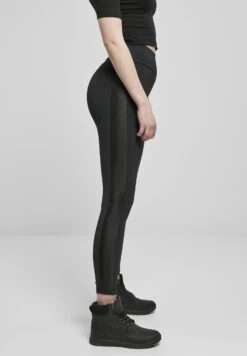 URBAN CLASSICS Ladies Highwaist Shiny Stripe Leggings - Legging - Black/Black -Urban Classics 1f67d3e6d9784dd0bda6f7aa285a07fb