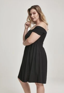 URBAN CLASSICS Ladies Smoked Off Shoulder Dress - Jurk - Black -Urban Classics 22f01b2a68fd4a2189877503b637968f