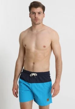 URBAN CLASSICS Block - Zwemshorts - Navy/Turquoise