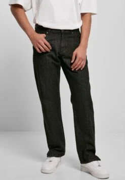 URBAN CLASSICS Straight Slit Jeans - Straight Leg Jeans - Black Raw