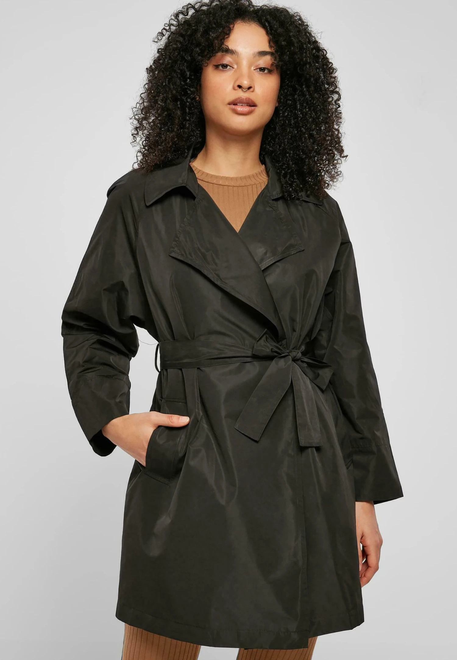 URBAN CLASSICS Crinkle Minimal - Trenchcoat - Black 3 URBAN CLASSICS Crinkle Minimal - Trenchcoat - Black