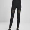 URBAN CLASSICS Flock Lace Inset - Legging - Black -Urban Classics 33854ab833b042459a20eb6d849f8466
