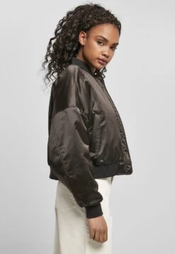 URBAN CLASSICS Ladies Short Oversized Satin Bomber Jacket - Bomberjacks - Black -Urban Classics 39de17a8af3d48049d183d8e9557f44b