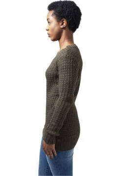 URBAN CLASSICS Ladies Long Wideneck Sweater - Trui - Olive -Urban Classics 42236a13263944b49b3310aa8a24afc4