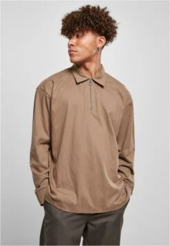 URBAN CLASSICS Organic Heavy Collar Longsleeve - Poloshirt - Darkkhaki