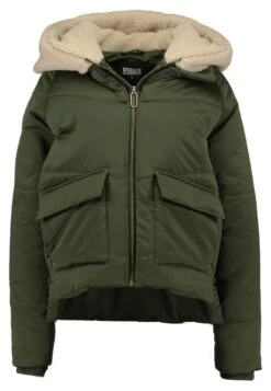 URBAN CLASSICS Ladies Sherpa Hooded Jacket - Winterjas - Dark Olive/Dark Sand -Urban Classics 68a91d9ab0654c0f80b733fc3465f10f