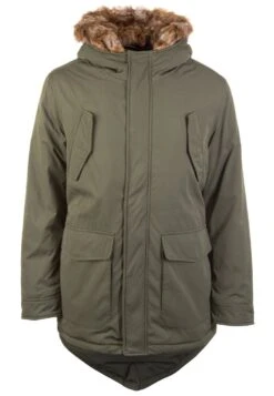 URBAN CLASSICS Fake Fur Hooded - Winterjas - Darkolive
