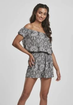 URBAN CLASSICS Ladies Aop Off Shoulder Short Jumpsuit - Jumpsuit - Grey -Urban Classics 82a6cdc080ec49d0aff16c5e92a4e9b0