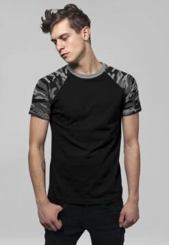 URBAN CLASSICS Raglan Contrast- T-Shirt Print - Black/ Grey