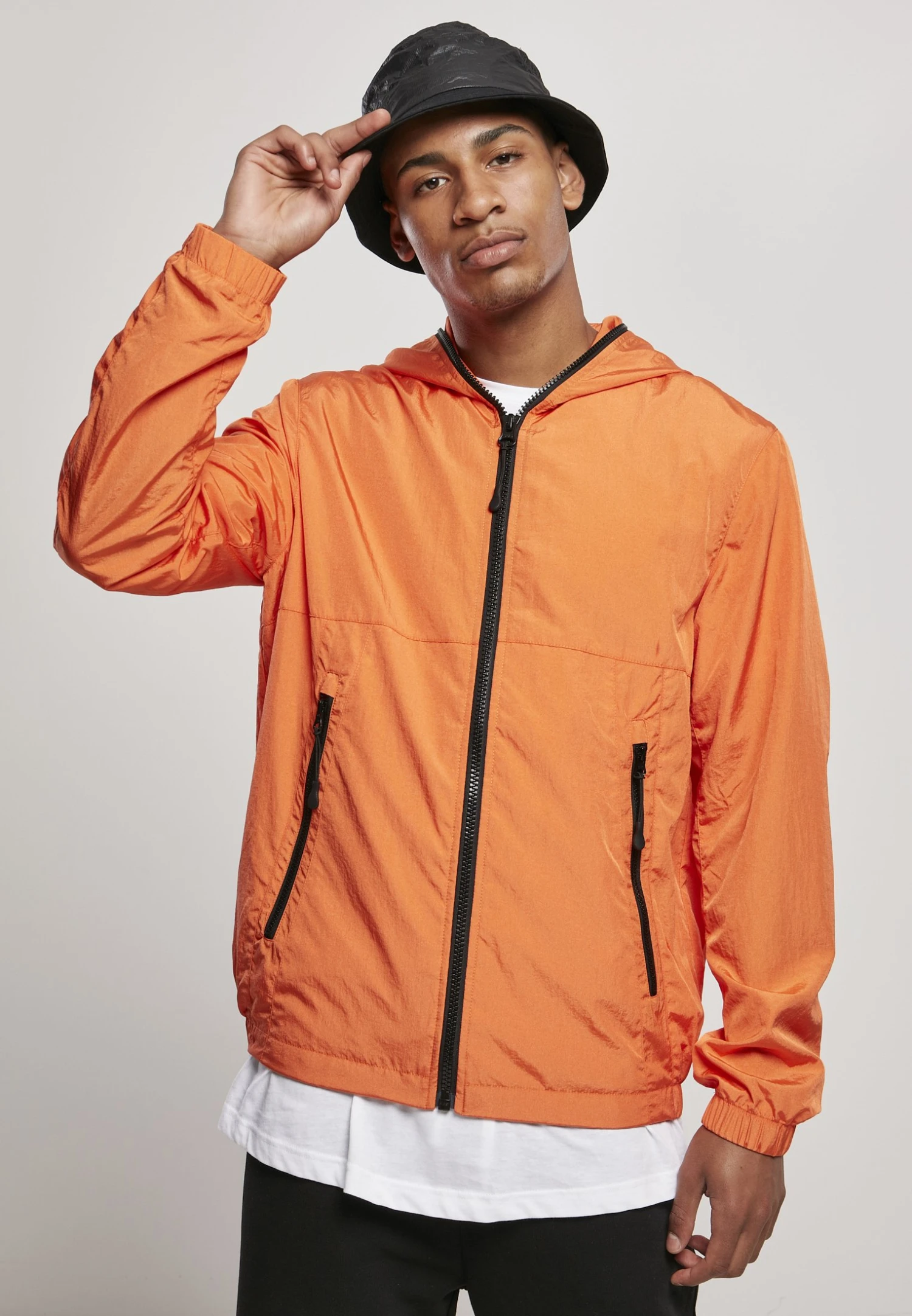 URBAN CLASSICS Full Zip Nylon Crepe Jacket - Windjack - Orange 3 URBAN CLASSICS Full Zip Nylon Crepe Jacket - Windjack - Orange
