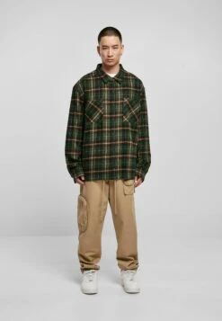 URBAN CLASSICS Boxy Fane Check- Overhemd - Bottlegreen Orange