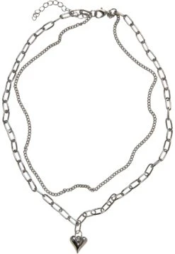 URBAN CLASSICS Heart Icon Layering- Ketting - Silver-Coloured