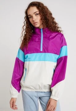 URBAN CLASSICS Ladies Tone Stand Up Collar Jacket - Windjack - Viola/White/Aqua
