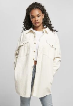 URBAN CLASSICS Ladies Long Corduroy Overshirt - Overhemdblouse - Whitesand