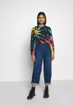 URBAN CLASSICS Ladies Tie Dye Cropped Crewneck - Sweater - Black -Urban Classics de83645c0d284523874fa86cce4dba53