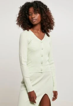 URBAN CLASSICS Ladies Short Rib Knit Cardigan - Vest - Lightmint