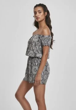 URBAN CLASSICS Ladies Aop Off Shoulder Short Jumpsuit - Jumpsuit - Grey -Urban Classics e3fa9c07b41949a187a9bf8b6ead266f