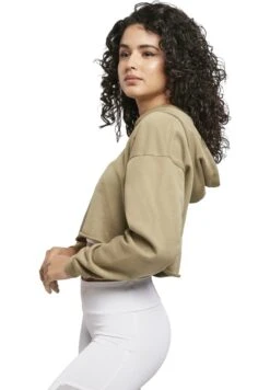 URBAN CLASSICS Ladies Oversized Cropped Hoody - Hoodie - Khaki -Urban Classics f48c0cf418804453b35a52f52a403231